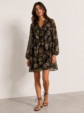 ZARA Sheer Floral Boho Dress – Flowing Mini Dress | Size Medium #0124